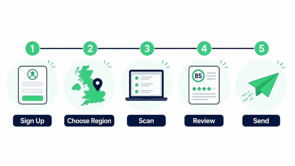 How to get started with LeadRex in under 5 minutes — Sign Up, Choose Region, Scan, Review, and Send