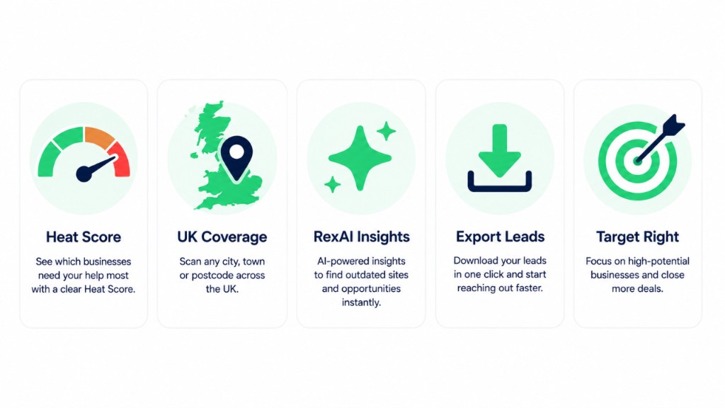 LeadRex feature icons including RexAI insights
